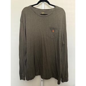 Polo Ralph Lauren Long Sleeve Pocket T Shirt Heather Brown Orange Logo XXL